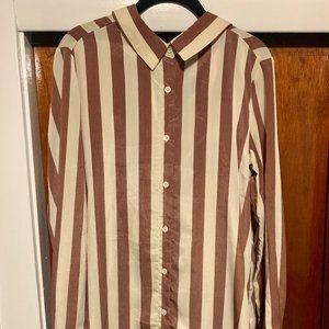 Need Supply Stelen Oversize Brown and White Striped Blouse, Medium